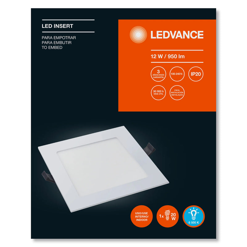 LEDVANCE LUMINARIO CUADRADO P/EMPOTRAR 12W 100-240V 950lm 6500K
