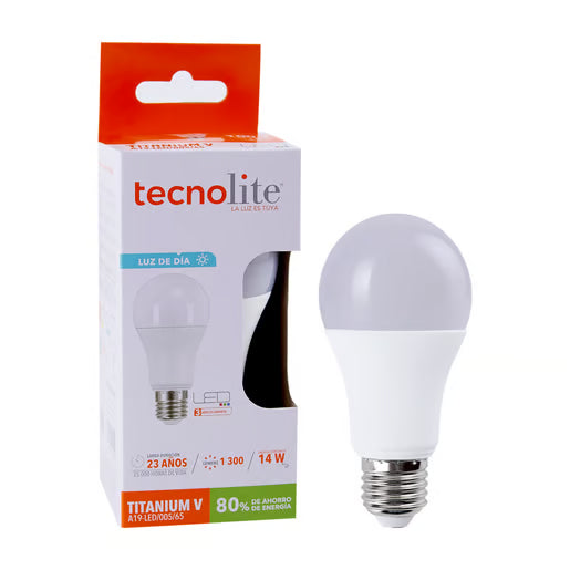 TECNOLITE FOCO A19 LED 14W100-240V6500KE271300LM TITANIUM V A19-LED/005/65