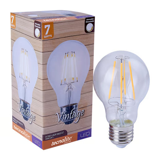 TECNOLITE FOCO A19 LED FILAMENTO DIM 7W E27 2700K MERCURI II A19D-LEDF/002/27