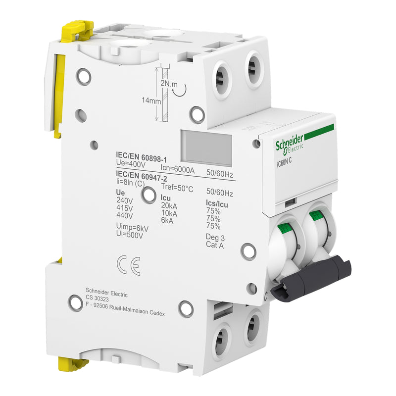 SCHNEIDER INT TERMOMAG P/RIEL 2P 16A C 6KA 440VAC 72VDC IC60N