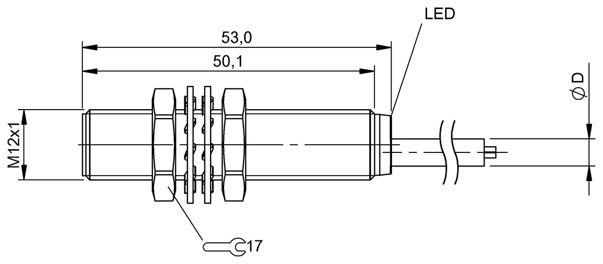 Balluff Sensor Ind M12X53 Pnp Na Ras Sn4Mm Cable Besm12Mipsc40Bbv SKU: BES0064