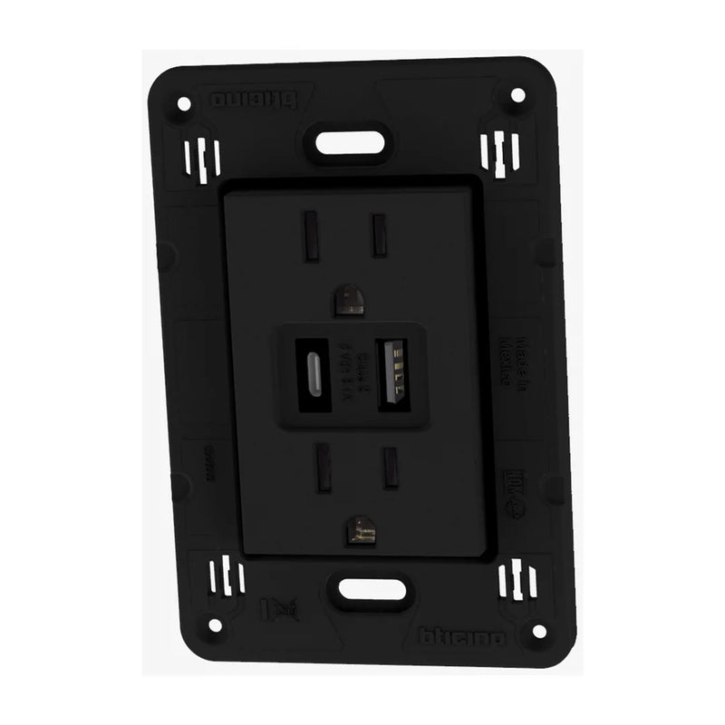 QUINZIÑO GO TOMACORRIENTE DUPLEX C/2USB C/PROT INF 3MOD NEGRO