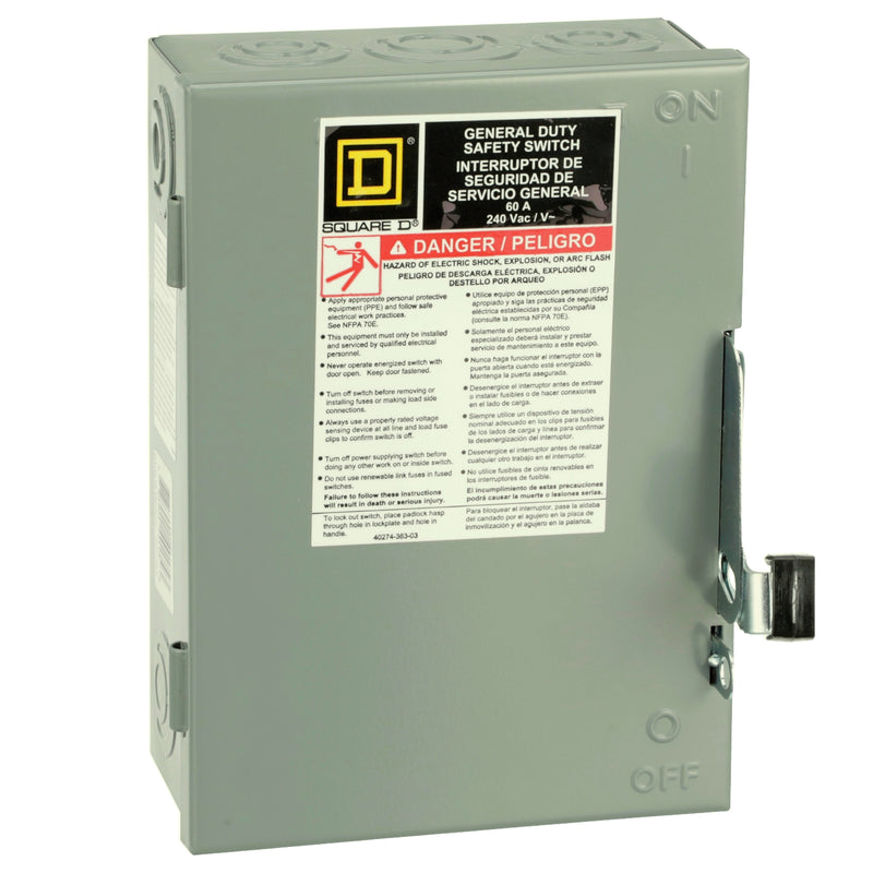 SQUARE D INTERRUPTOR DE SEGURIDAD SIN PORTAFUS 3X60A