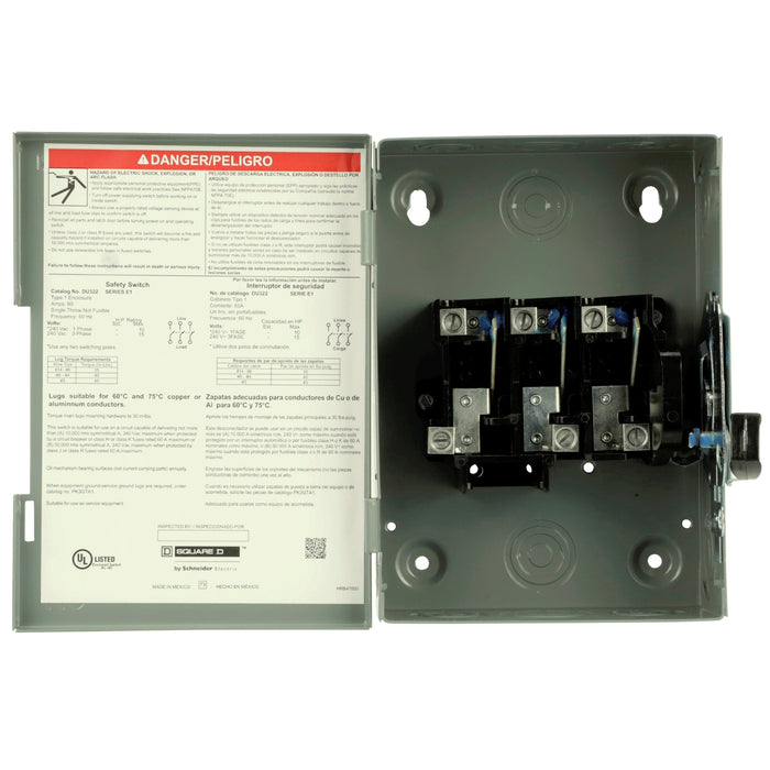SQUARE D INTERRUPTOR DE SEGURIDAD SIN PORTAFUS 3X60A