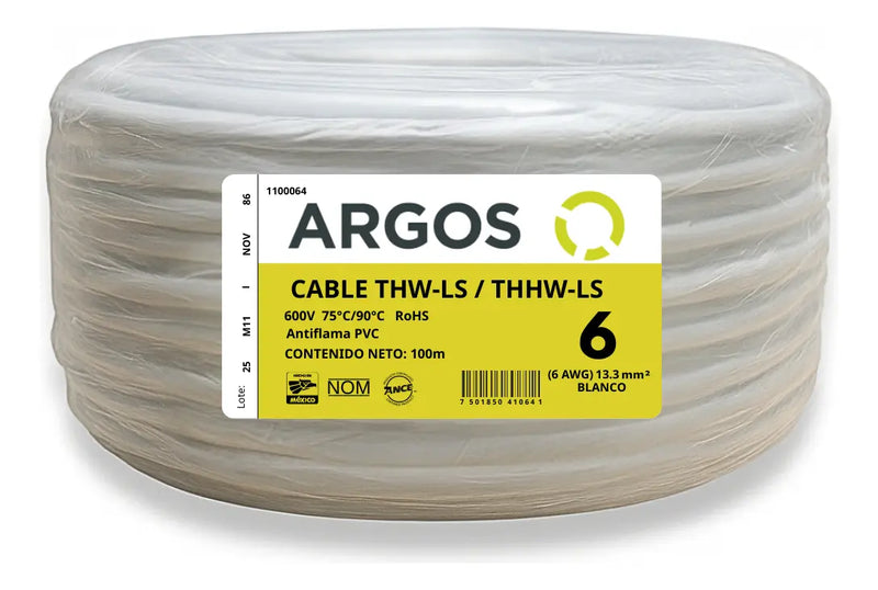 ARGOS CABLE THW 6 AWG BLANCO ROLLO