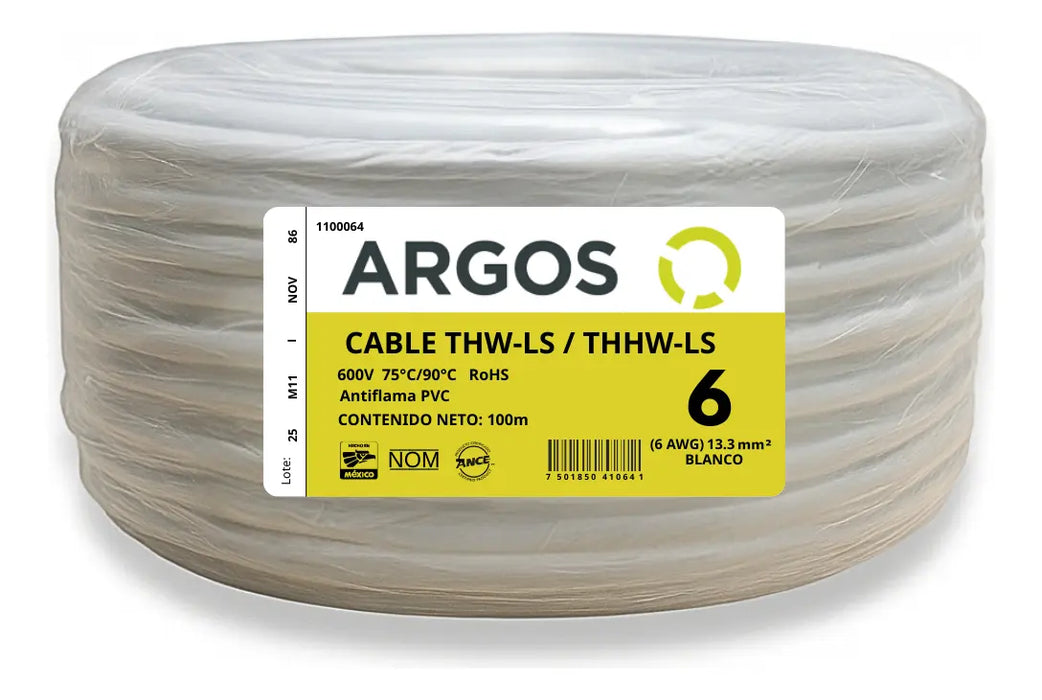 ARGOS CABLE THW 6 AWG BLANCO ROLLO