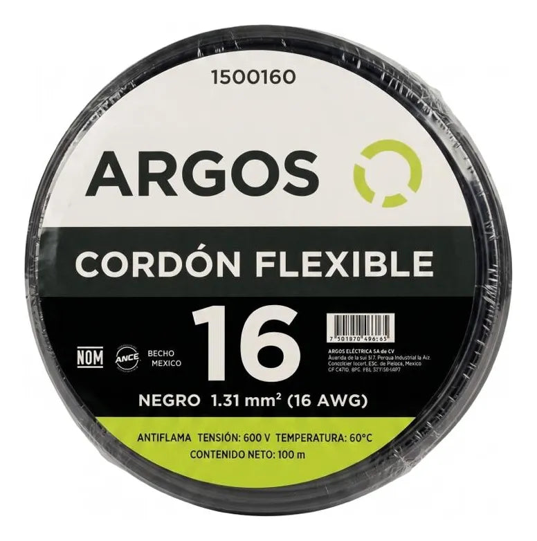 ARGOS CABLE AUTOMOTRIZ CAL. 16 AWG ROLLO NEGRO