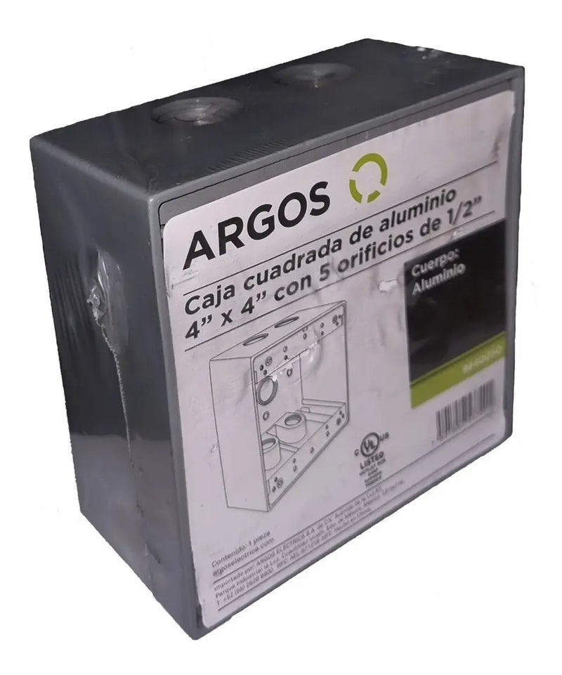ARGOS CAJA CUADRADA DE ALUMINIO CON 5 ORIFICIOS DE 1/2