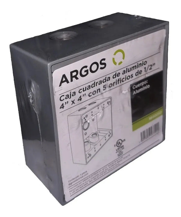 ARGOS CAJA CUADRADA DE ALUMINIO CON 5 ORIFICIOS DE 1/2