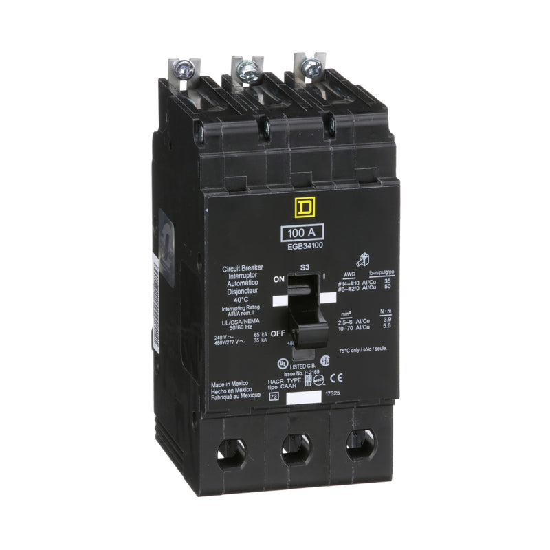 SQUARE D INT TERMOMAG NF 480VAC 3P 100A 36KA 480VAC