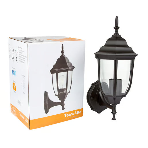 TECNOLITE FAROL PARED CRISTAL CLARO BISELADO P/E26 NEGRO