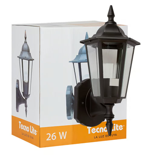 TECNOLITE FAROL PARED CRISTAL BISELADO P/E26 NEGRO
