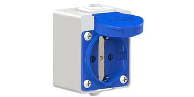 IDE 2P+TT LATE CAJA SOBREPONER MURAL SCHUKO 10/16A AZUL