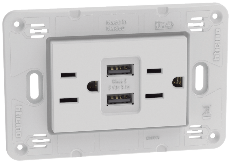 QUINZIÑO GO TOMACORRIENTE DUPLEX C/2USB C/PROT INF 3MOD BLANCO