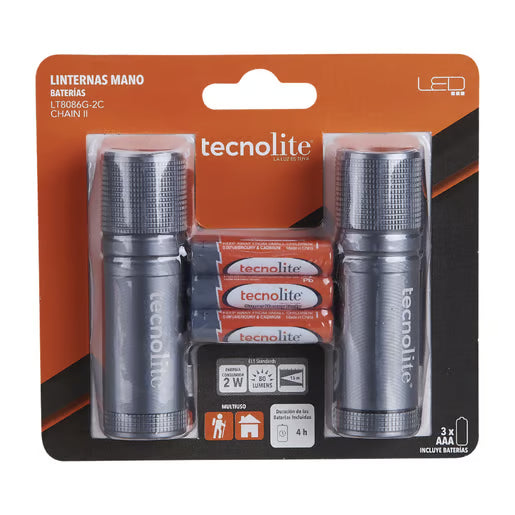 TECNOLITE LINTERNA COB LED 2W 2PCS C/6BAT AAA