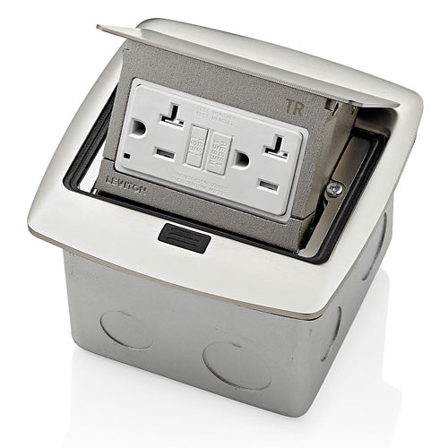 LEVITON CAJA DE PISO POP UP C/RECEP ICFT 20A PLACA COLOR NIQUEL P