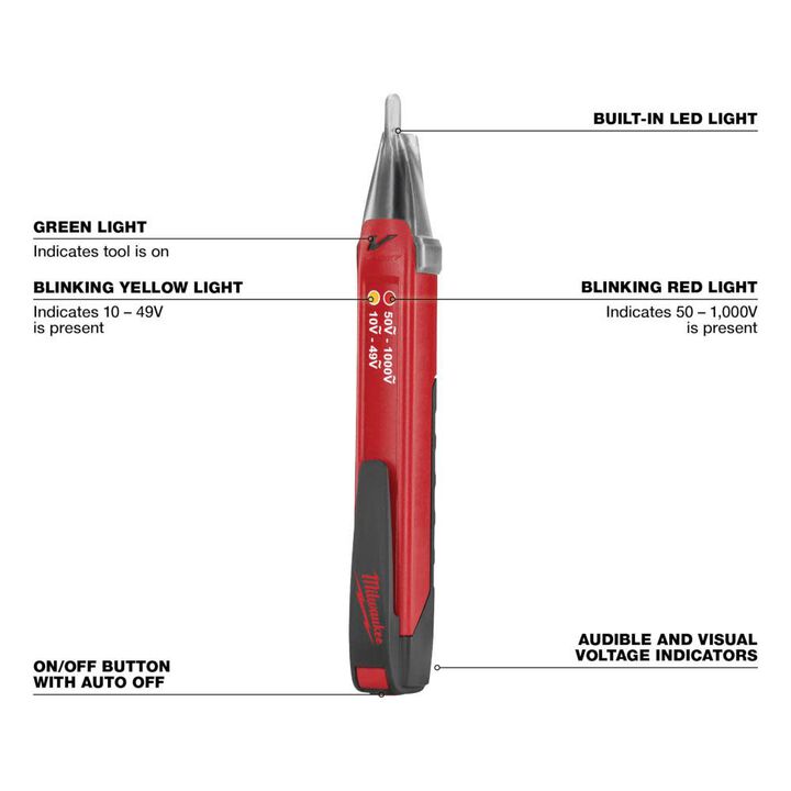 MILWAUKEE DETECTOR DE VOLTAJE DUAL LUZ 10-49V Y 50-1000V