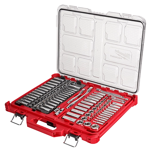 MILWAUKEE JUEGO DE LLAVE TRINQUETE Y DADOS DE 1/4" Y 3/8" 106 pza