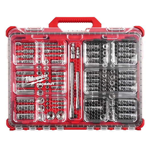 MILWAUKEE JUEGO DE LLAVE TRINQUETE Y DADOS DE 1/4" Y 3/8" 106 pza