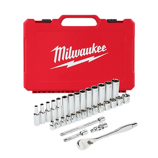MILWAUKEE DADOS RATCHET Y SOCKETS DRIVE MET DE 3/8" JUEGO DE 32 P