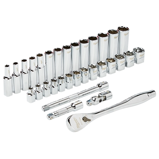 MILWAUKEE DADOS RATCHET Y SOCKETS DRIVE MET DE 3/8" JUEGO DE 32 P