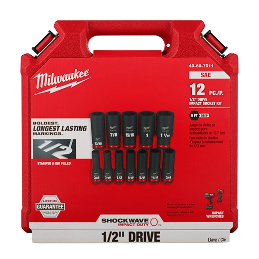 MILWAUKEE JUEGO DE 12 PIEZAS DE CUBOS PROFUNDOS BOCA DE 1/2"