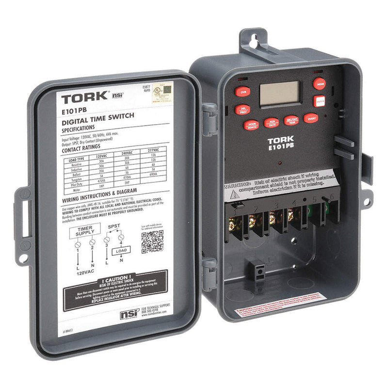 TORK E101PB DIGITAL TIMER SPST 24HRS 30A 127VAC