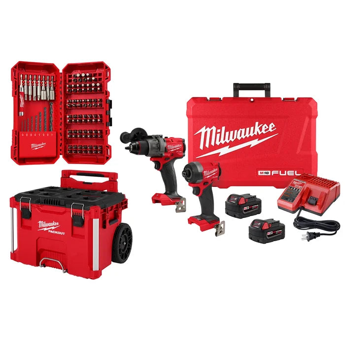 MILWAUKEE KIT M18 FUEL CON CAJA RODANTE PACKOUT Y JUEGO DE BROC