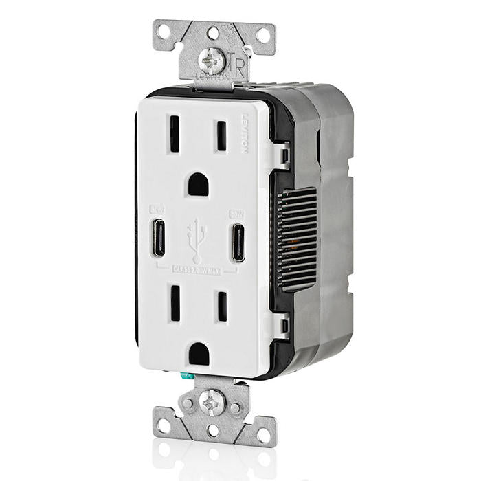 LEVITON CARGADOR 2USB C DPLX TAMPER RESISTANT 15A 125V BLANCO