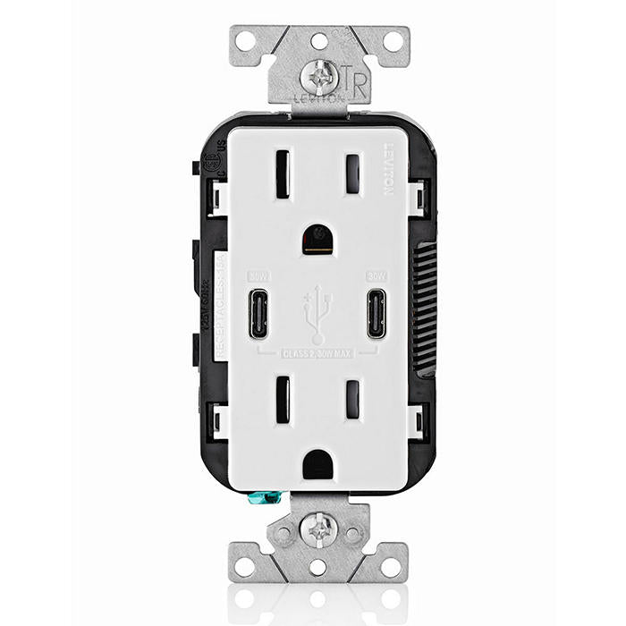 LEVITON CARGADOR 2USB C DPLX TAMPER RESISTANT 15A 125V BLANCO