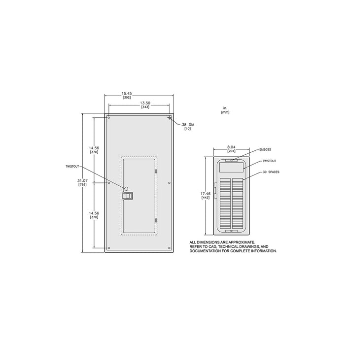 SQUARE D FRENTE EMPOTRAR CENTRODE CARGA QO330L200G