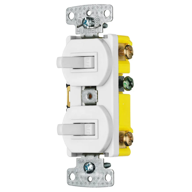 HUBBELL COMBO 2 INTERR TGL 1P 15A 120V BLANCO