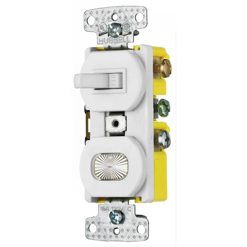 HUBBELL COMBO 1INT TGL 1P 1 LUZ PILOTO 15A 125V BLANCO