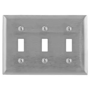 HUBBELL PLACA ACERO INOX P/3 INTERRUPTORES TOGGLE