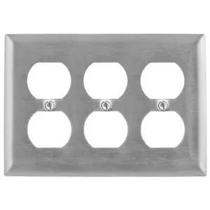 HUBBELL PLACA ACERO INOX P/3 CONTACTOS DPLEX