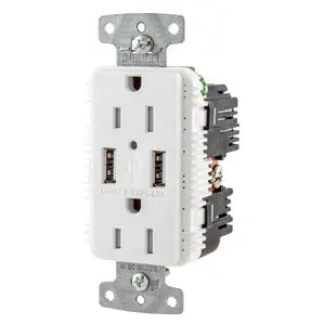 HUBBELL RCPT DUP 15A 125V 3.1A 5V USB PORT A WH