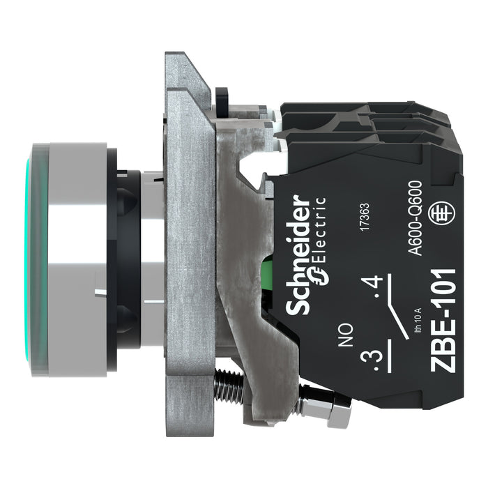 TELEMEC BOTON ILUM VERDE 1NA+1NC P/BA9S 250V METAL
