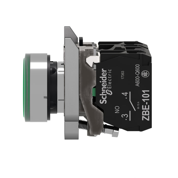 TELEMEC BOTON ILUM VERDE 1NA+1NC+LED 24V AC/DC -COMP METAL
