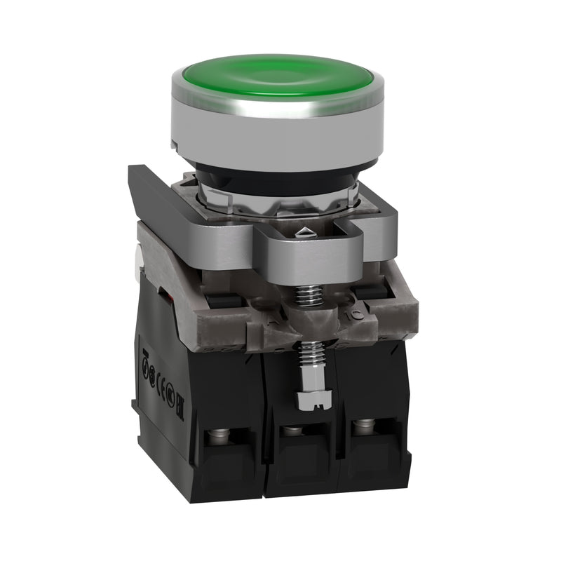TELEMEC BOTON ILUM VERDE 1NA+1NC+LED 120VAC -COMP METAL