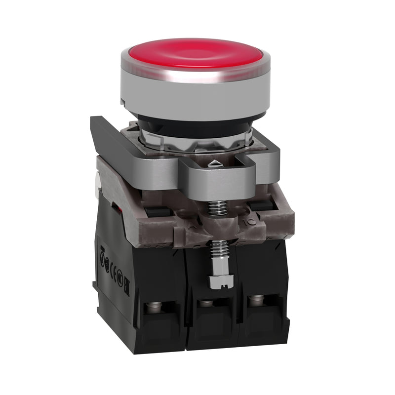 TELEMEC BOTON ILUM ROJO 1NA+1NC+LED 24V AC/DC -COMP METAL