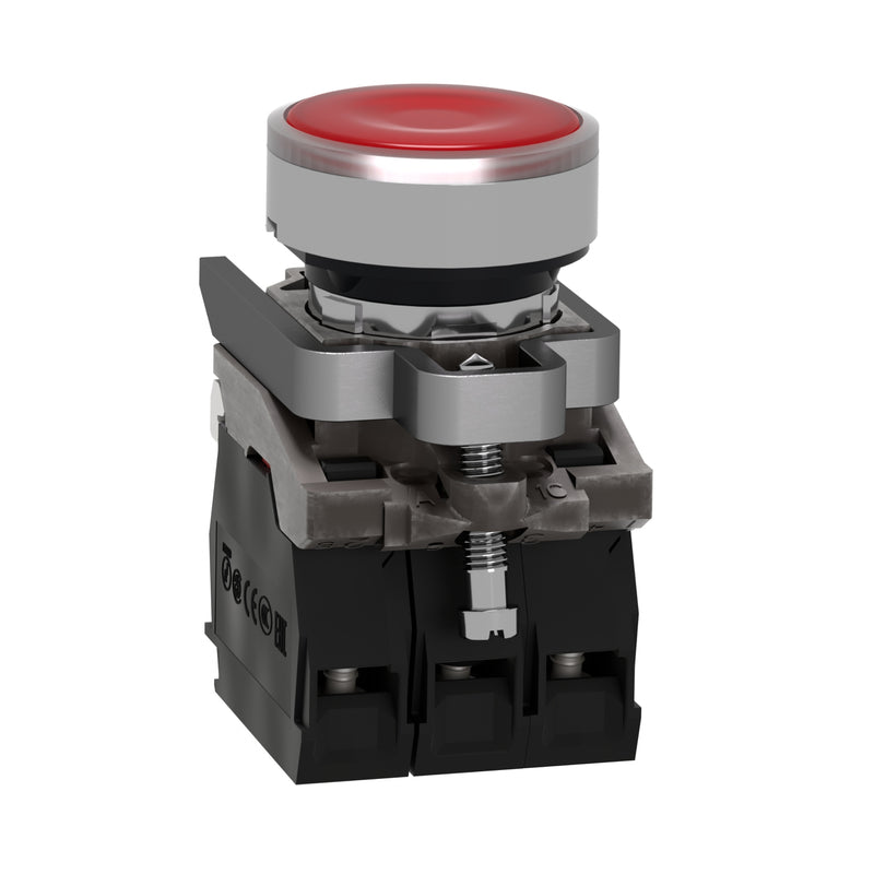 TELEMEC BOTON ILUM ROJO 1NA+1NC+LED 120VAC -COMP METAL