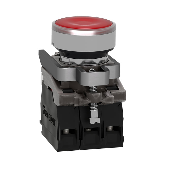 TELEMEC BOTON ILUM ROJO 1NA+1NC+LED 120VAC -COMP METAL