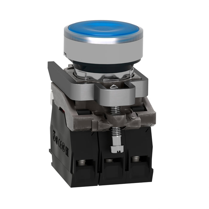 TELEMEC BOTON ILUM AZUL 1NA+1NC+LED 24V AC/DC -COMP METAL