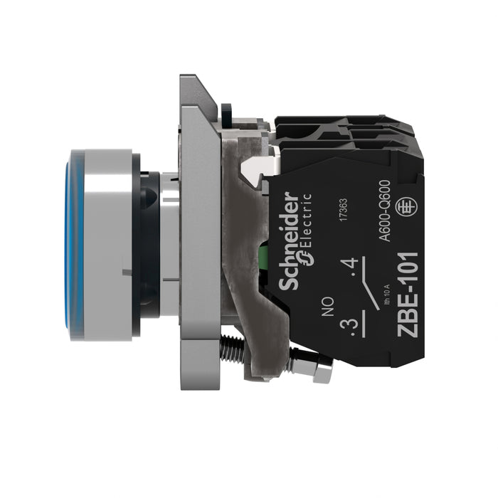 TELEMEC BOTON ILUM AZUL 1NA+1NC+LED 24V AC/DC -COMP METAL