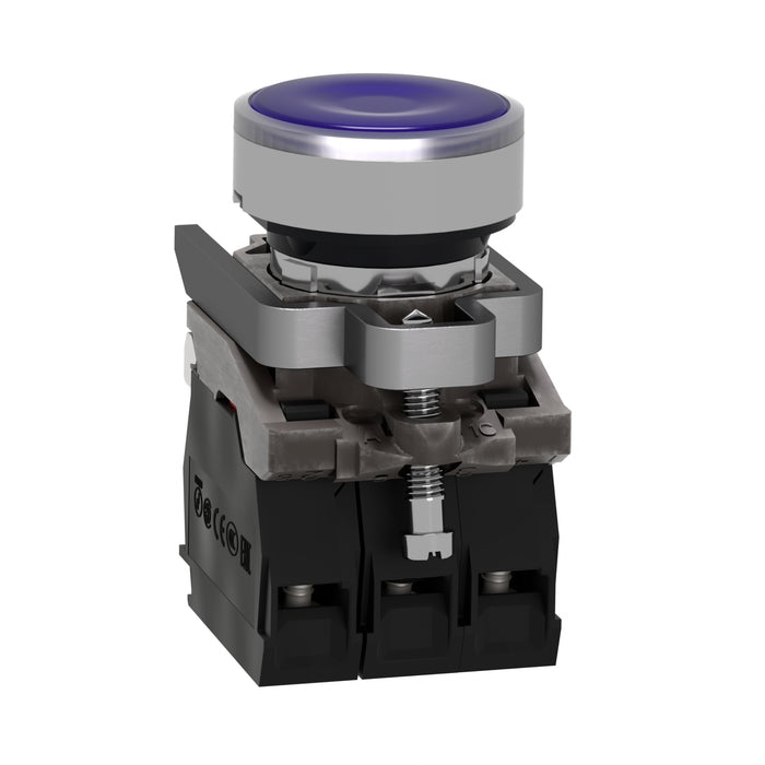 TELEMEC BOTON ILUM AZUL 1NA+1NC+LED 120VAC -COMP METAL
