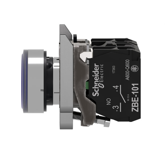 TELEMEC BOTON ILUM AZUL 1NA+1NC+LED 120VAC -COMP METAL