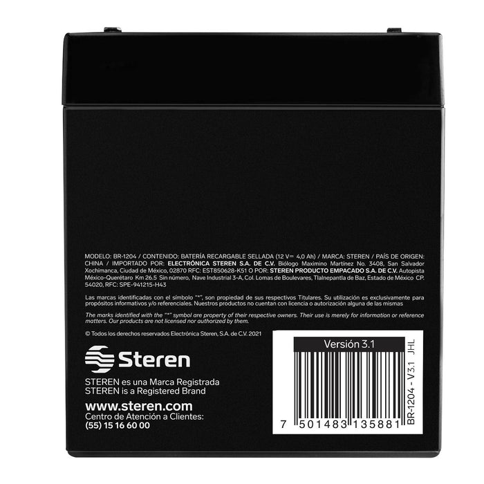 STEREN BATERIA RECARGABLE D/ACIDO 12V 4 AMP