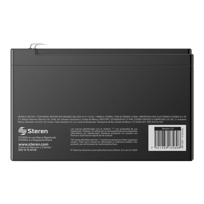 STEREN BATERIA RECARGABLE D/ACIDO 12V 7AMP/HR