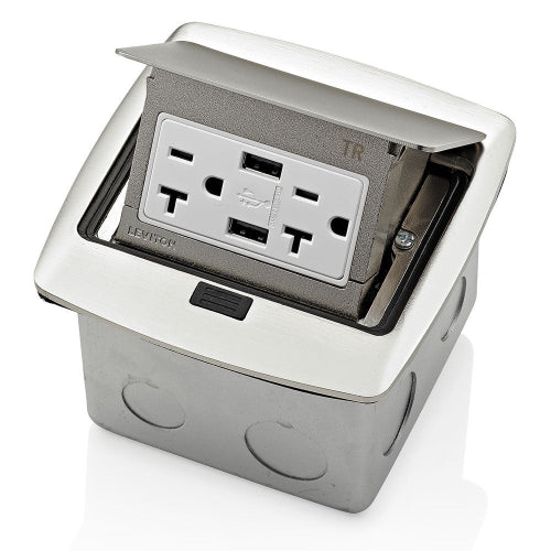 LEVITON CAJA DE PISO CON DOBLE TIPO A CARGADOR USB C/RECEP. 20A