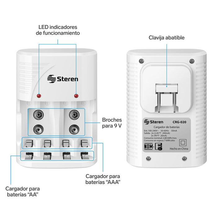 STEREN CARGADOR DE BATERIAS AA/AAA/9V C/4 PILAS